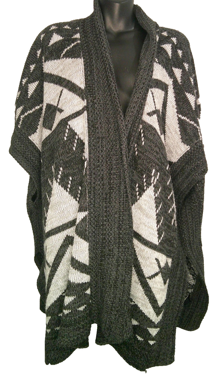 Express One Size Tall Aztec Pattern Knit Poncho Sweater L/XL